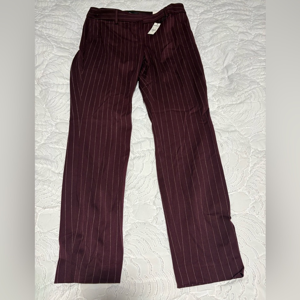 Express Maroon Columnist Pinstripe Women's Mid Rise Skinny Pants- 8R New NWT